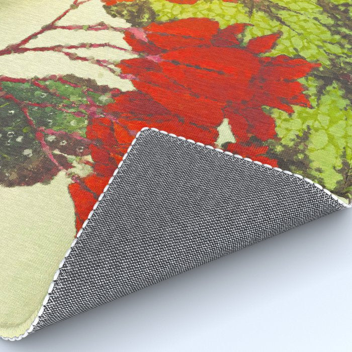 Deep Within - Flowers in the Mist -  Ukiyo Nature Landscape  in Red, Green, Yellow & Orange Rug Gallery Image 4