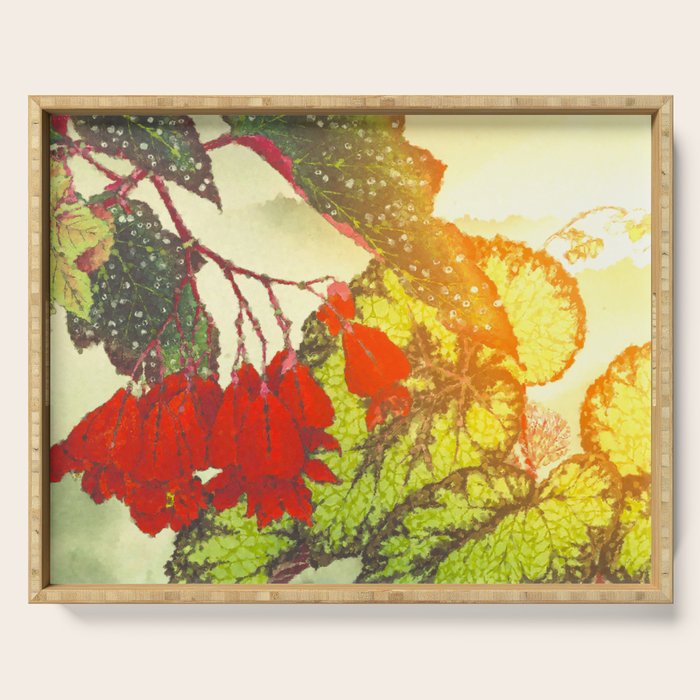 Deep Within - Flowers in the Mist -  Ukiyo Nature Landscape  in Red, Green, Yellow & Orange Serving Tray Gallery Image 1