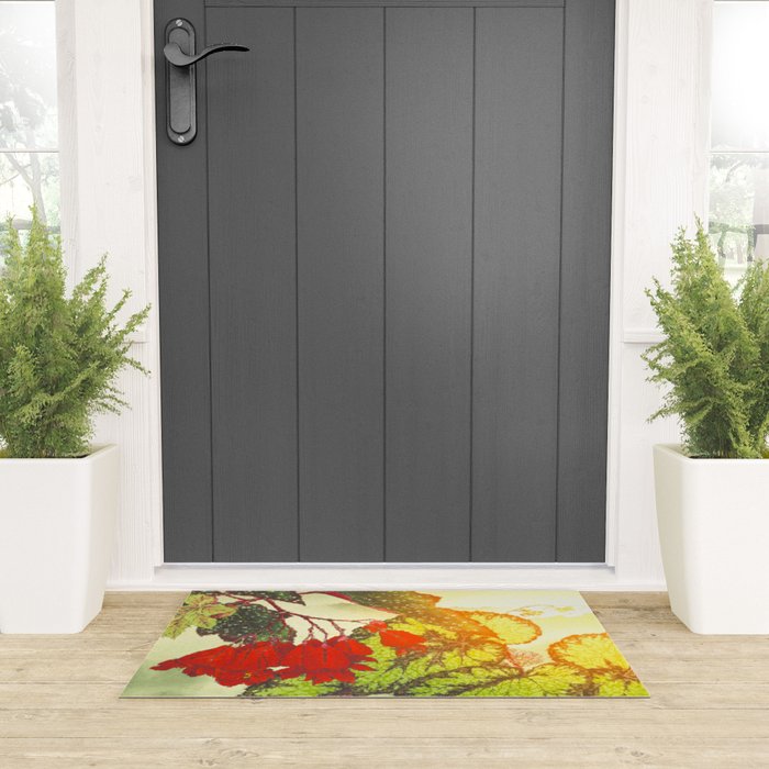 Deep Within - Flowers in the Mist -  Ukiyo Nature Landscape  in Red, Green, Yellow & Orange Welcome Mat Gallery Image 3