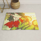 Deep Within - Flowers in the Mist -  Ukiyo Nature Landscape  in Red, Green, Yellow & Orange Rug Gallery Image 1