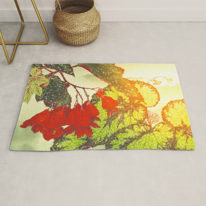 Deep Within - Flowers in the Mist -  Ukiyo Nature Landscape  in Red, Green, Yellow & Orange Rug Gallery Image 1