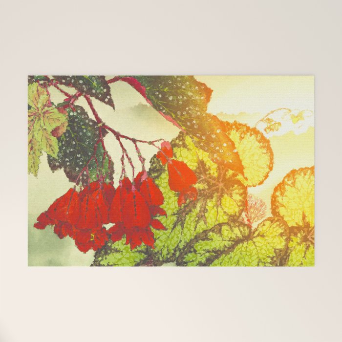 Deep Within - Flowers in the Mist -  Ukiyo Nature Landscape  in Red, Green, Yellow & Orange Welcome Mat Gallery Image 1