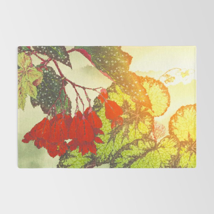 Deep Within - Flowers in the Mist -  Ukiyo Nature Landscape  in Red, Green, Yellow & Orange Rug Gallery Image 2
