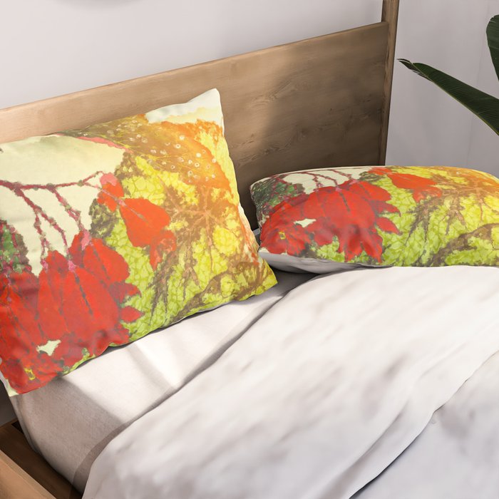 Deep Within - Flowers in the Mist -  Ukiyo Nature Landscape  in Red, Green, Yellow & Orange Pillow Sham Gallery Image 2