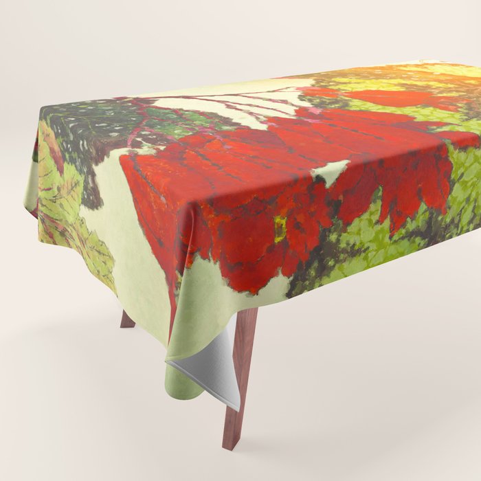 Deep Within - Flowers in the Mist -  Ukiyo Nature Landscape  in Red, Green, Yellow & Orange Tablecloth Gallery Image 1