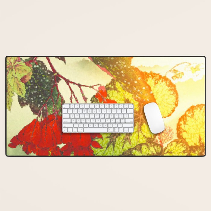 Deep Within - Flowers in the Mist -  Ukiyo Nature Landscape  in Red, Green, Yellow & Orange Desk Mat Gallery Image 1