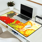 Deep Within - Flowers in the Mist -  Ukiyo Nature Landscape  in Red, Green, Yellow & Orange Desk Mat Gallery Image 2