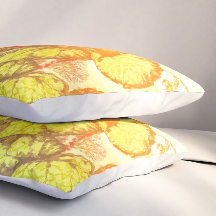 Deep Within - Flowers in the Mist -  Ukiyo Nature Landscape  in Red, Green, Yellow & Orange Pillow Sham Gallery Image 3