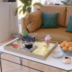Deep Within - Flowers in the Mist -  Ukiyo Nature Landscape  in Red, Green, Yellow & Orange Serving Tray Gallery Image 2