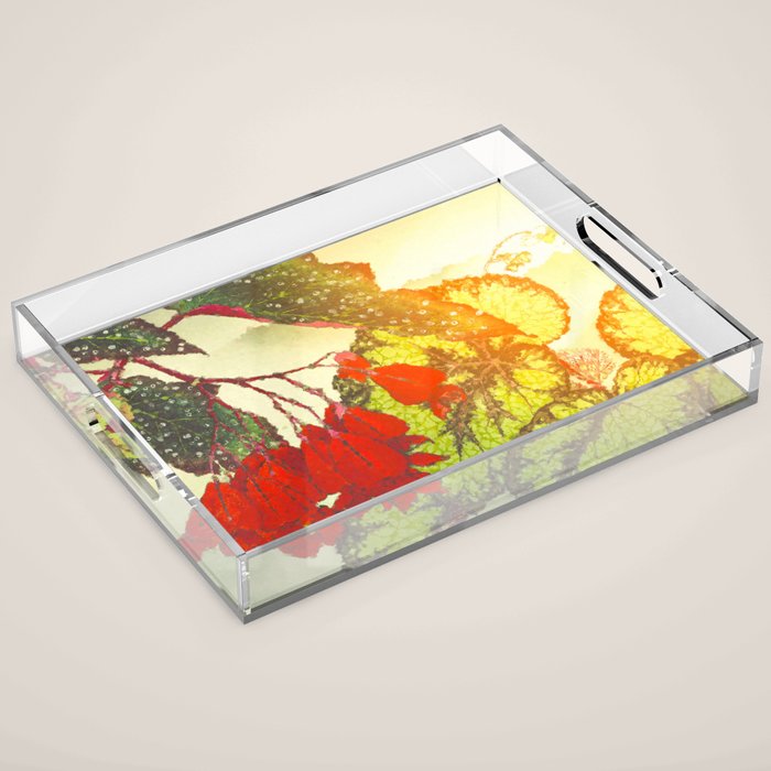 Deep Within - Flowers in the Mist -  Ukiyo Nature Landscape  in Red, Green, Yellow & Orange Acrylic Tray Gallery Image 1
