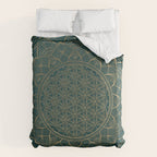 The Flower of Life Gold Mandala On Dark Green Duvet Cover Gallery Image 6