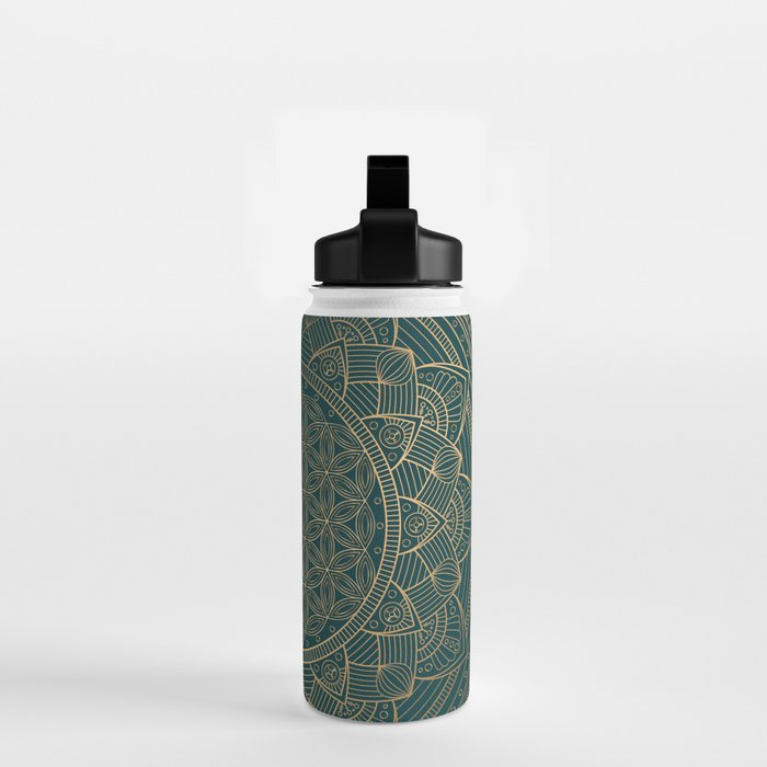 The Flower of Life Gold Mandala On Dark Green Water Bottle Gallery Image 2