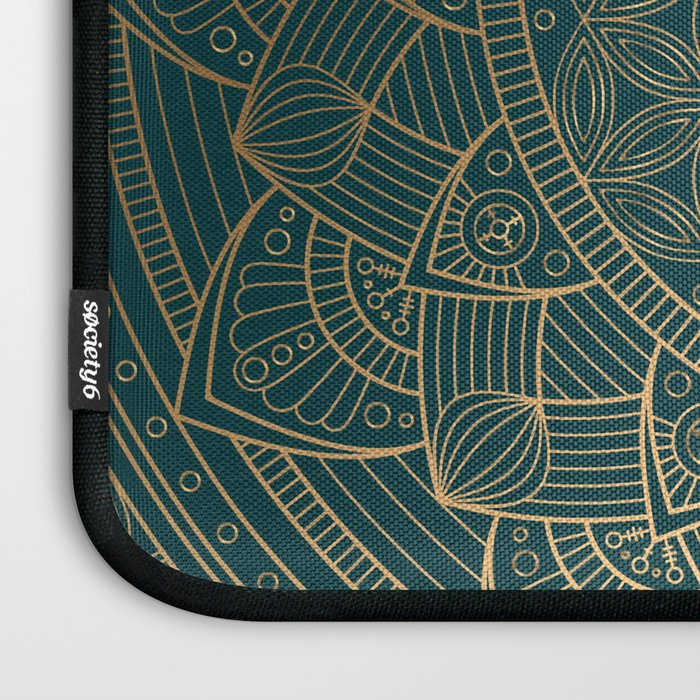 The Flower of Life Gold Mandala On Dark Green Laptop Sleeve Gallery Image 3
