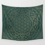 The Flower of Life Gold Mandala On Dark Green Wall Tapestry Gallery Image 4