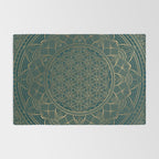 The Flower of Life Gold Mandala On Dark Green Rug Gallery Image 2