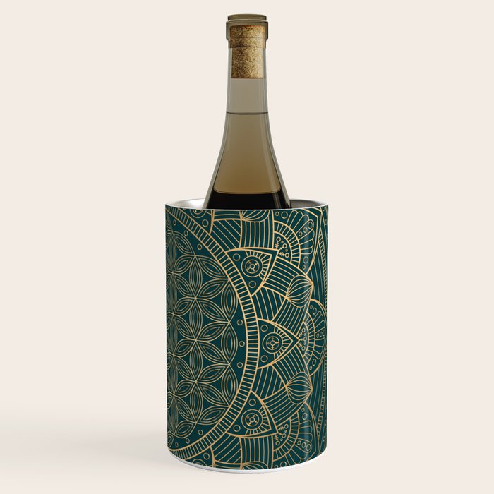 The Flower of Life Gold Mandala On Dark Green Wine Chiller Gallery Image 3