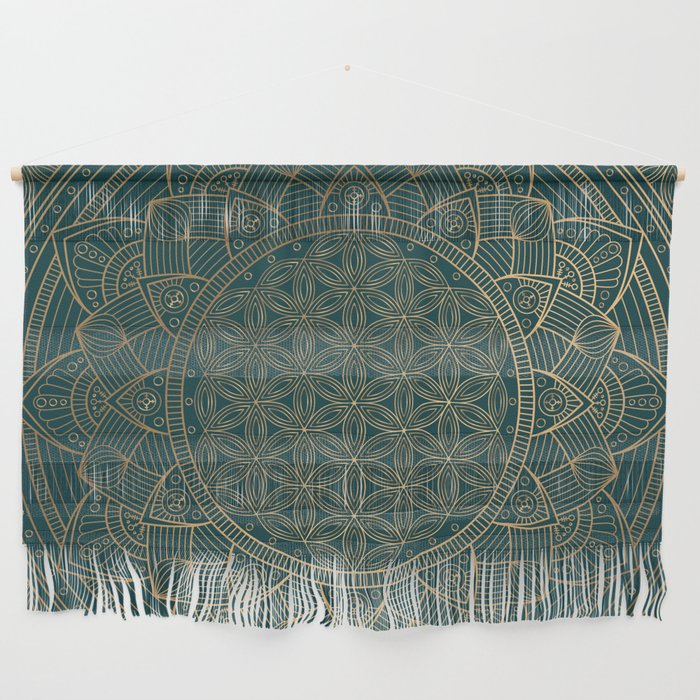 The Flower of Life Gold Mandala On Dark Green Wall Hanging Gallery Image 1