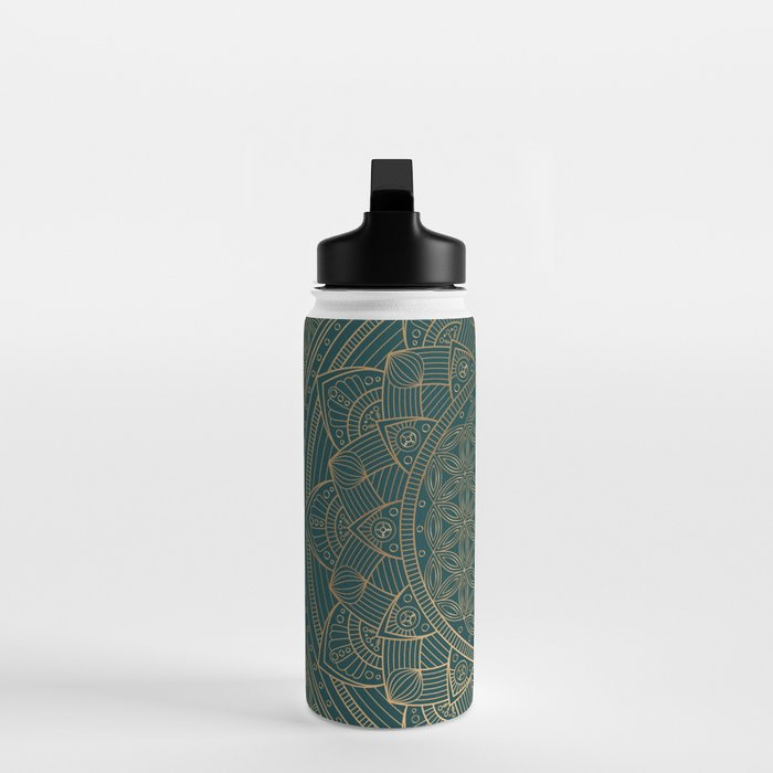 The Flower of Life Gold Mandala On Dark Green Water Bottle Gallery Image 3