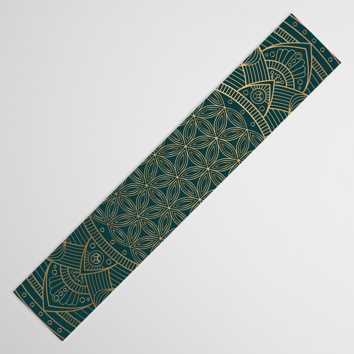 The Flower of Life Gold Mandala On Dark Green Table Runner Gallery Image 3