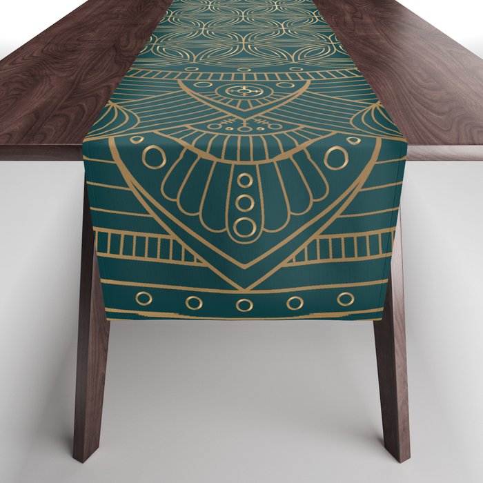 The Flower of Life Gold Mandala On Dark Green Table Runner Gallery Image 1