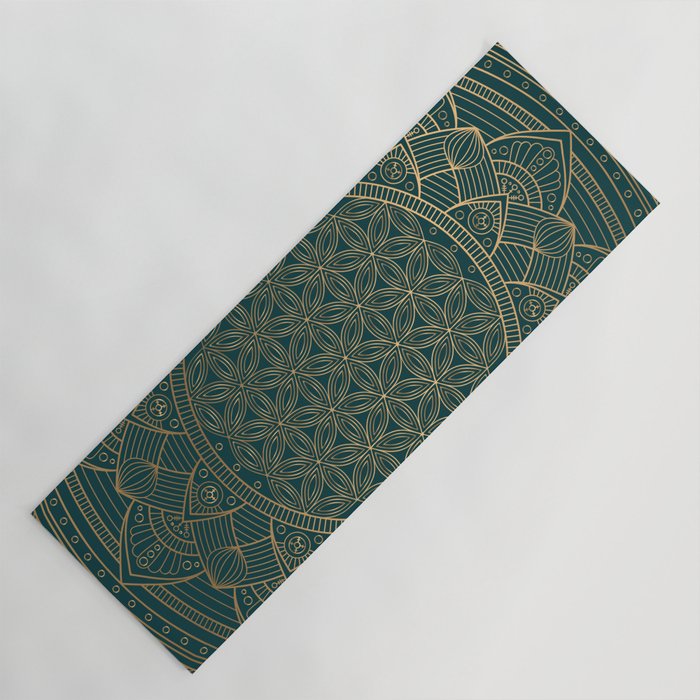 The Flower of Life Gold Mandala On Dark Green Yoga Mat Gallery Image 1