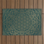 The Flower of Life Gold Mandala On Dark Green Outdoor Rug Gallery Image 1