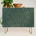 The Flower of Life Gold Mandala On Dark Green Credenza Gallery Image 1