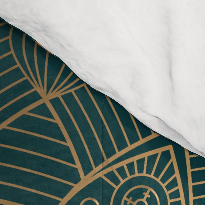 The Flower of Life Gold Mandala On Dark Green Comforter Gallery Image 4