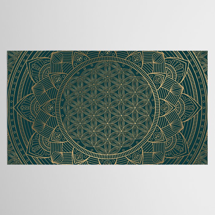 The Flower of Life Gold Mandala On Dark Green Tablecloth Gallery Image 2