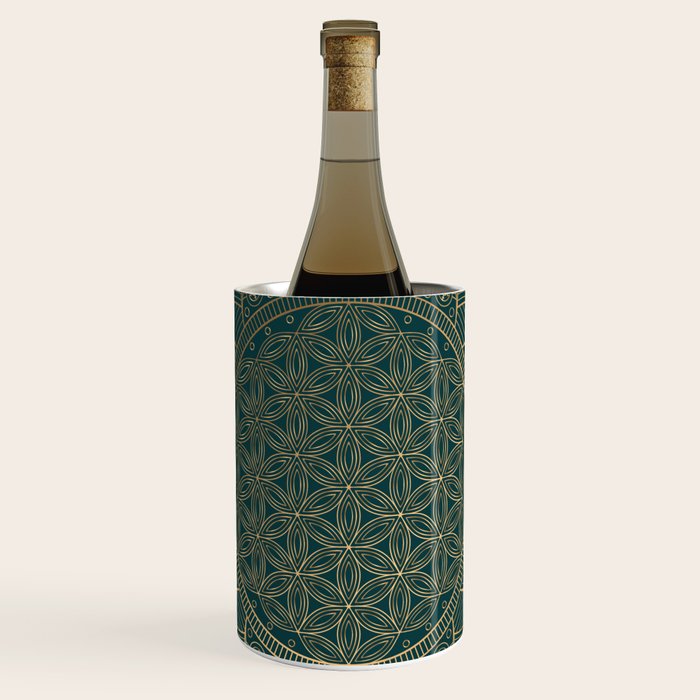The Flower of Life Gold Mandala On Dark Green Wine Chiller Gallery Image 1