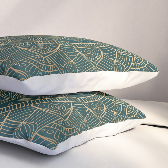 The Flower of Life Gold Mandala On Dark Green Pillow Sham Gallery Image 3