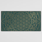 The Flower of Life Gold Mandala On Dark Green Desk Mat Gallery Image 3