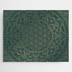 The Flower of Life Gold Mandala On Dark Green Jigsaw Puzzle Gallery Image 1
