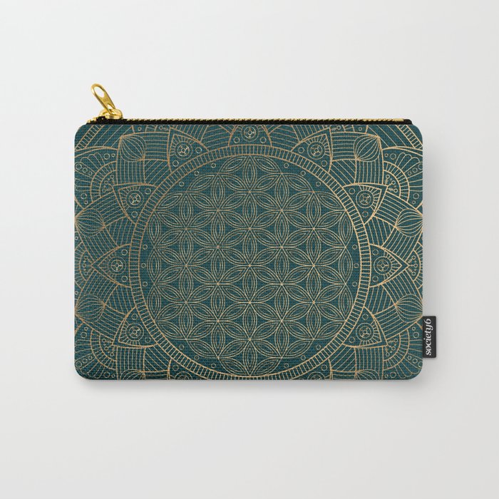 The Flower of Life Gold Mandala On Dark Green Carry All Pouch Gallery Image 1