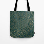 The Flower of Life Gold Mandala On Dark Green Tote Bag Gallery Image 1