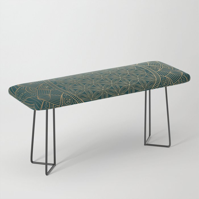 The Flower of Life Gold Mandala On Dark Green Bench Gallery Image 1