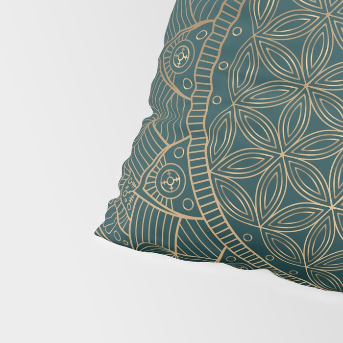 The Flower of Life Gold Mandala On Dark Green Pillow Sham Gallery Image 4