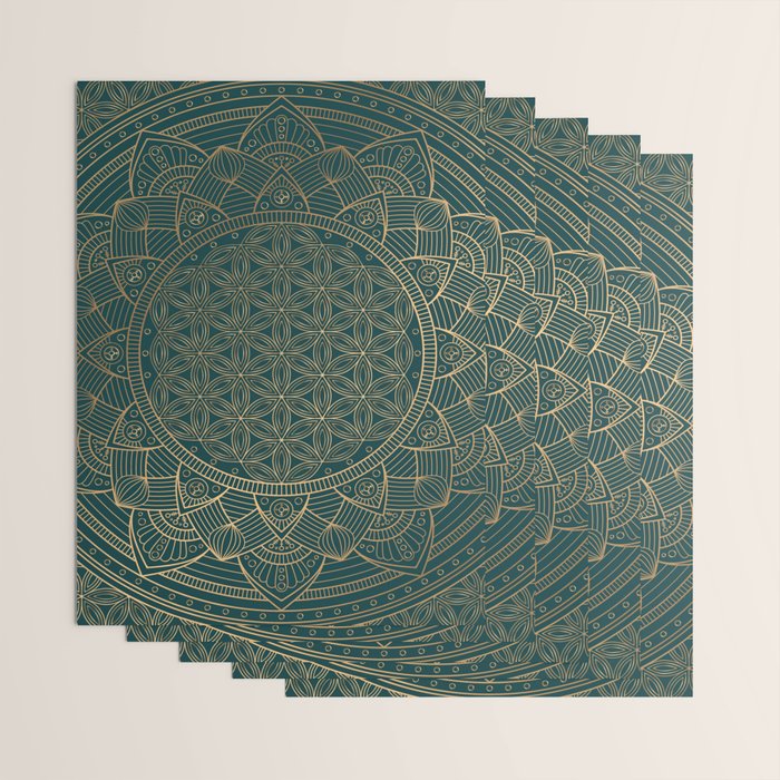 The Flower of Life Gold Mandala On Dark Green Wrapping Paper Gallery Image 3