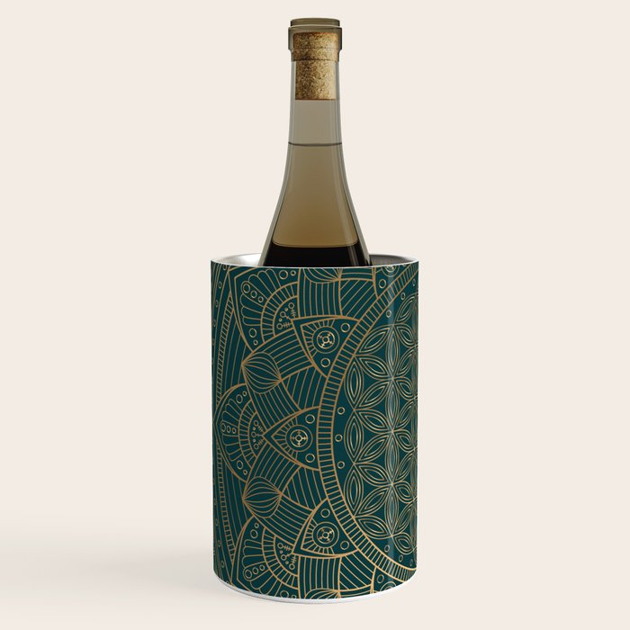 The Flower of Life Gold Mandala On Dark Green Wine Chiller Gallery Image 2
