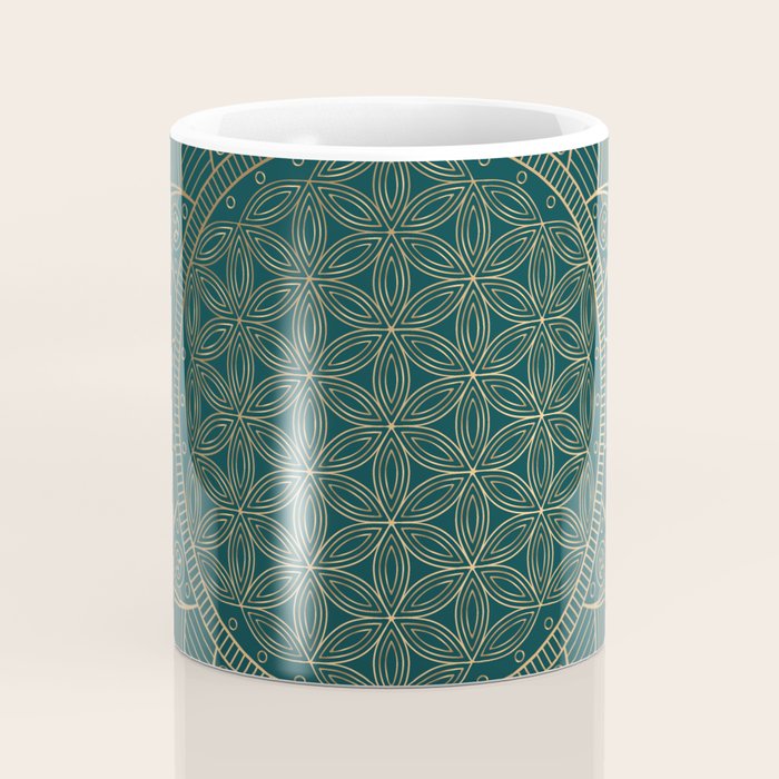 The Flower of Life Gold Mandala On Dark Green Coffee Mug Gallery Image 4