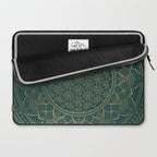 The Flower of Life Gold Mandala On Dark Green Laptop Sleeve Gallery Image 2