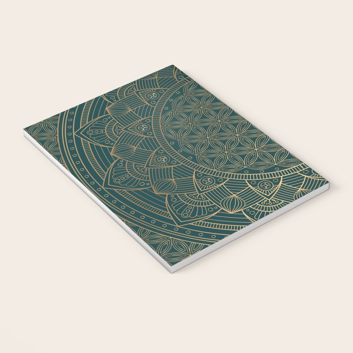 The Flower of Life Gold Mandala On Dark Green Notebook Gallery Image 3