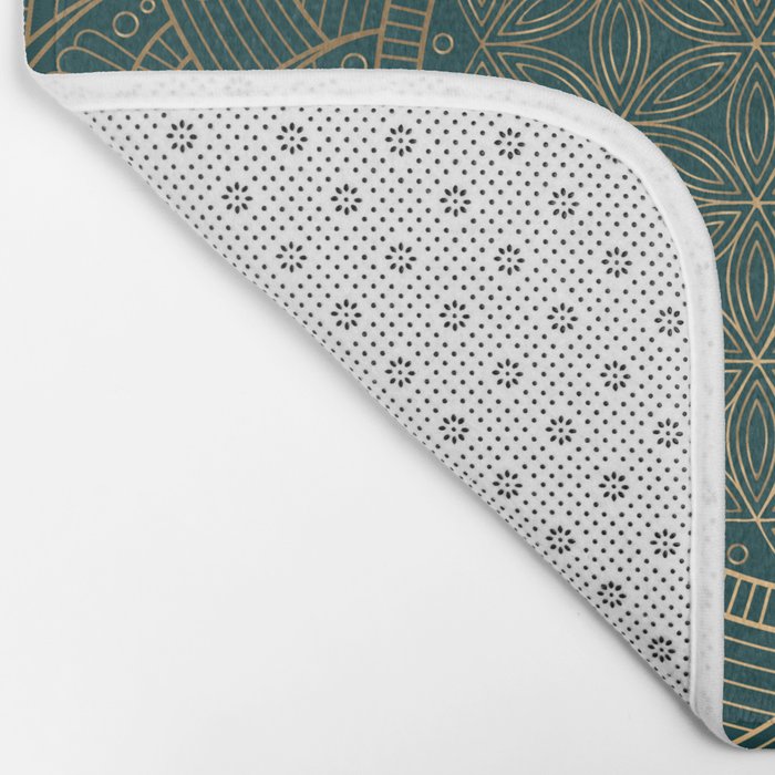 The Flower of Life Gold Mandala On Dark Green Bath Mat Gallery Image 2