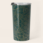 The Flower of Life Gold Mandala On Dark Green Travel Mug Gallery Image 3