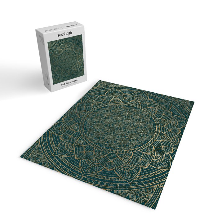 The Flower of Life Gold Mandala On Dark Green Jigsaw Puzzle Gallery Image 2