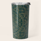 The Flower of Life Gold Mandala On Dark Green Travel Mug Gallery Image 2