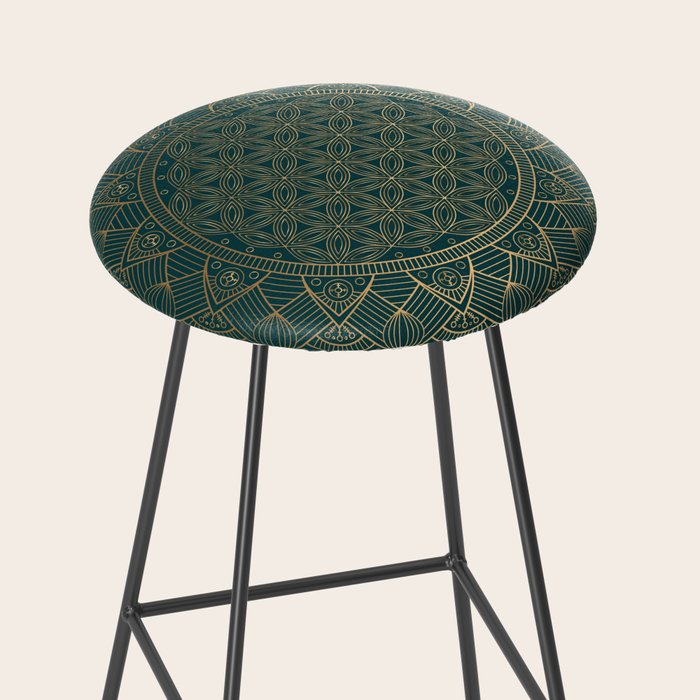 The Flower of Life Gold Mandala On Dark Green Stool Gallery Image 2
