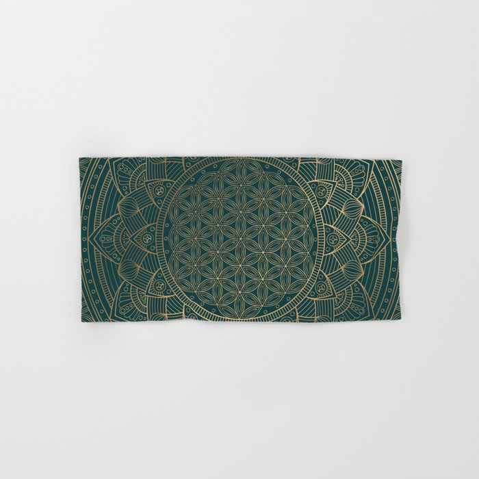 The Flower of Life Gold Mandala On Dark Green Bath Towel Gallery Image 1