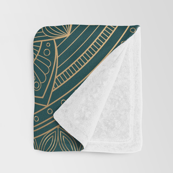 The Flower of Life Gold Mandala On Dark Green Throw Blanket Gallery Image 3
