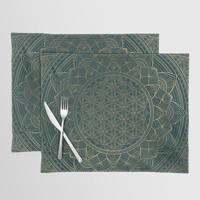 The Flower of Life Gold Mandala On Dark Green Placemat Gallery Image 1